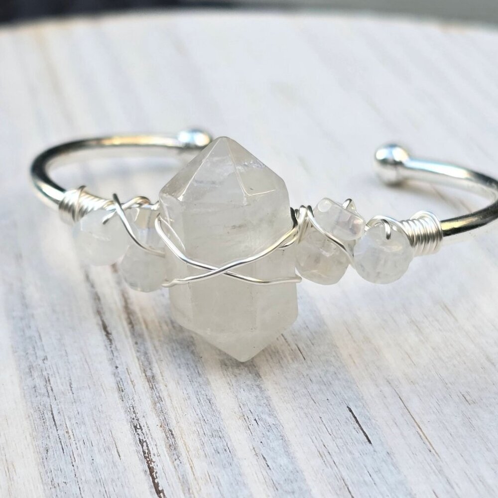 Moonstone ✦ Wire Wrap Intuition Cuff ✦ 925 Over Copper Adjustable Talisman NWT - Picture 10 of 13
